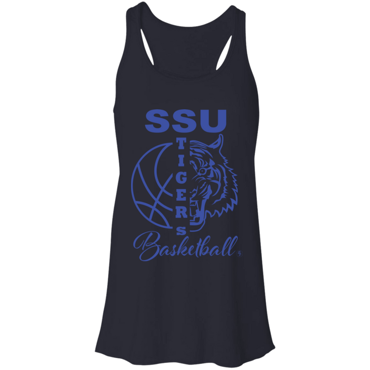 SSU - Tigers Basketball - Blue - Fashion Fitted Women's Flowy Racerback Tank