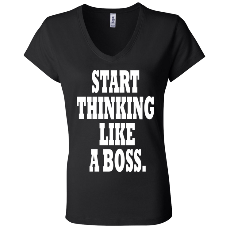 Start Thinking Like A Boss White - Black Label - Women's V-Neck T-Shirt
