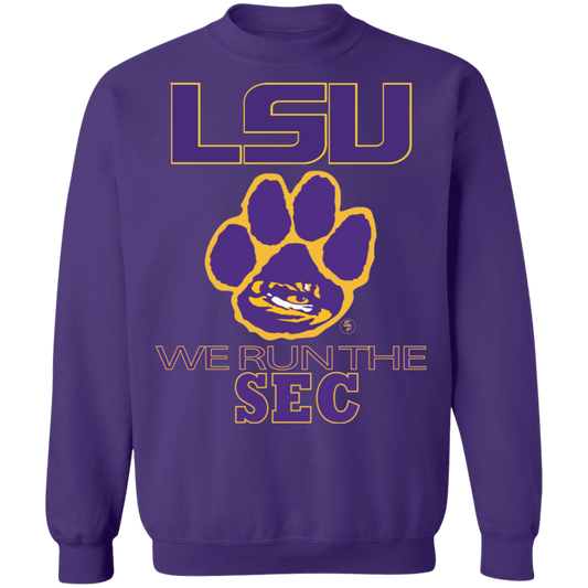 LSU - We Run The SEC - Crewneck Pullover Sweatshirt  8 oz.