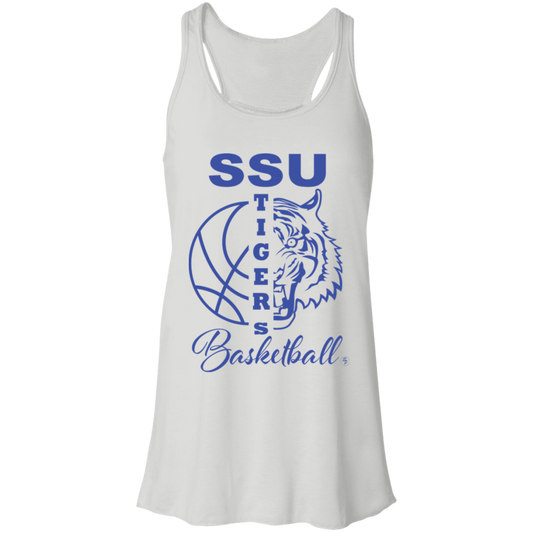 SSU - Tigers Basketball - Blue - Fashion Fitted Women's Flowy Racerback Tank