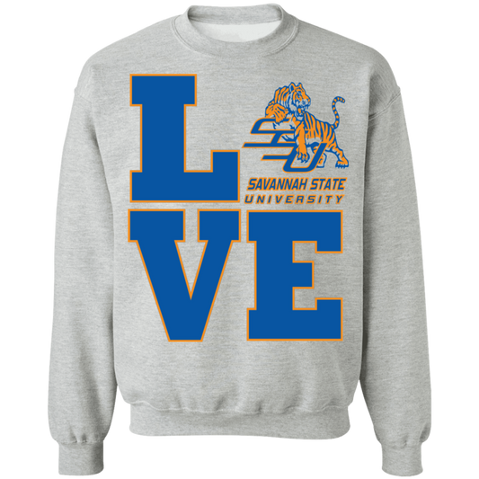 Savannah State - LOVE - Crewneck Pullover Sweatshirt  8 oz.