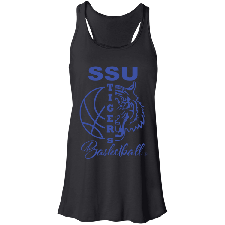 SSU - Tigers Basketball - Blue - Fashion Fitted Women's Flowy Racerback Tank